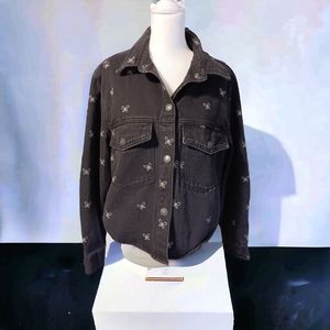 Swoosh Vintage Black Denim Jacket Sz Sm